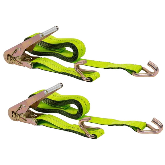 (2 Pack) 2 in. x 15 ft. Ratchet Straps with Wire Hook - Safety Green Flatbed Truck Tie Down 3,333 lbs # WLL