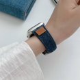 thumbnail image 6 of Denim Fabric Strap Work with Apple Watch Bands for Women Men 41mm 40mm 38mm, Soft Leather Band Compatible with iWatch Bands Series 9 SE 8 7 6 5 4 3 2 1,Darkblue, 6 of 6