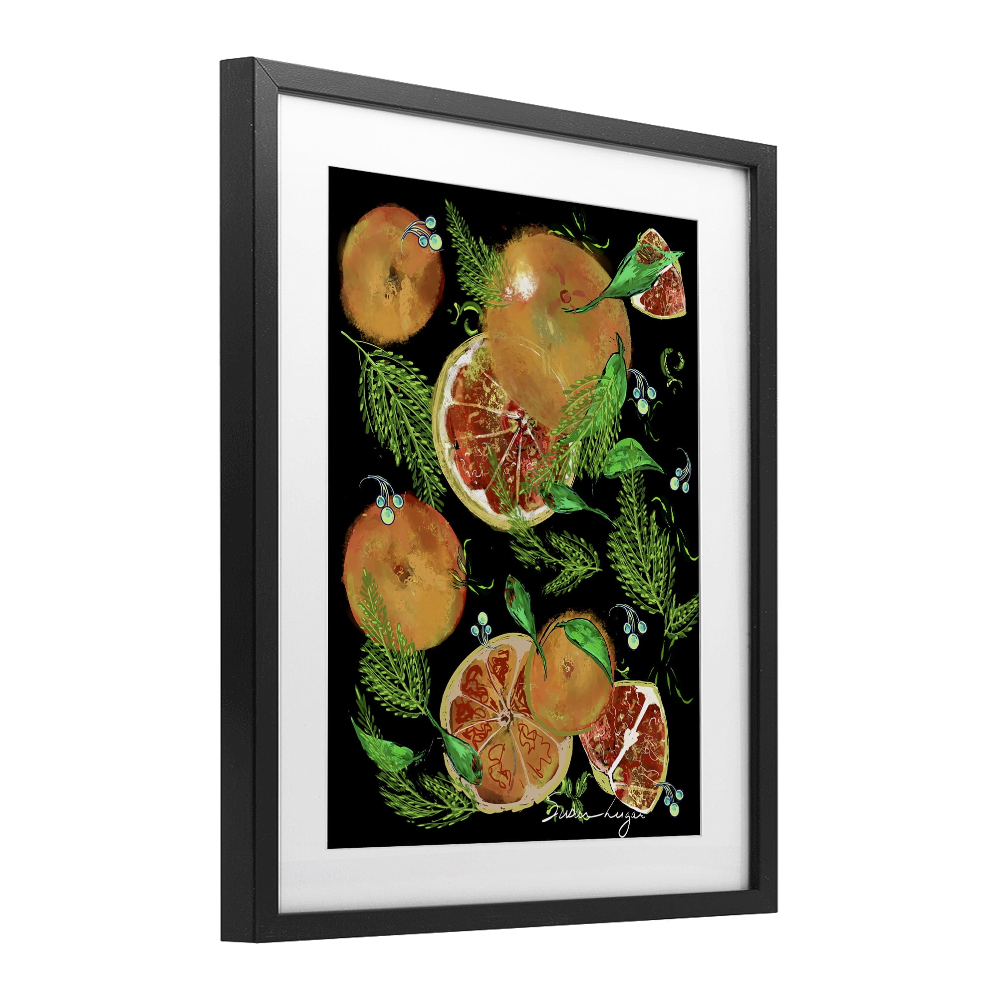 Stupell Industries Grapefruit & Ferns Medley Black Framed Print Under Glass, design by Susan Lugar