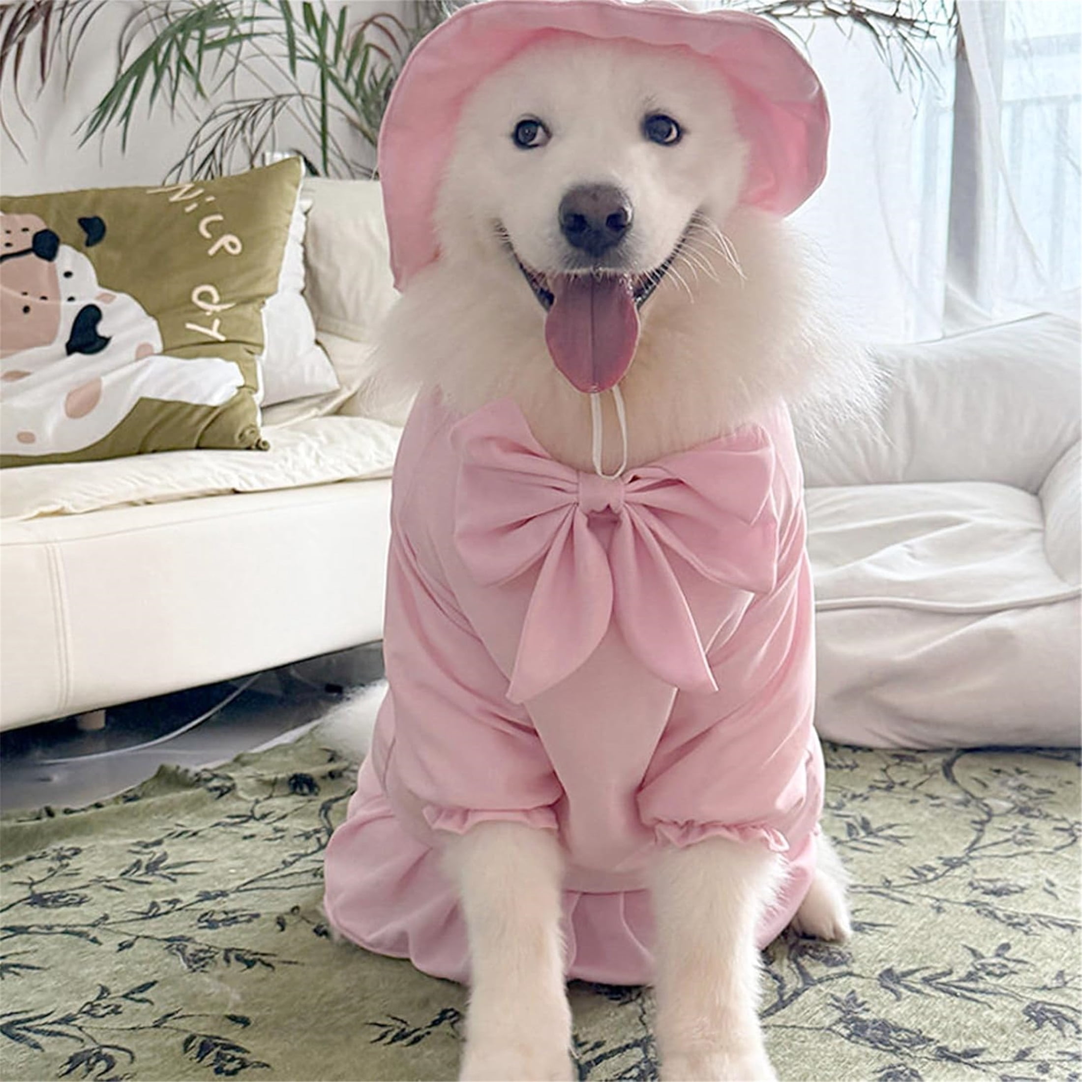 HQREA Pink Dog Princess Dresses for Large Dogs Girl with Bowknot Pretty Summer Valentine Outfit Wedding Birthday Skirt