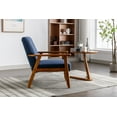 thumbnail image 4 of Mid-Century Modern Accent Lounge Chair, Linen Office Reception Chair Wooden Arm Chair, Vintage Tufted Tan Chair Upholstered Retro Sofa Side Sitting Chair for Living Room/Bedroom (Linen-Navy), 4 of 9