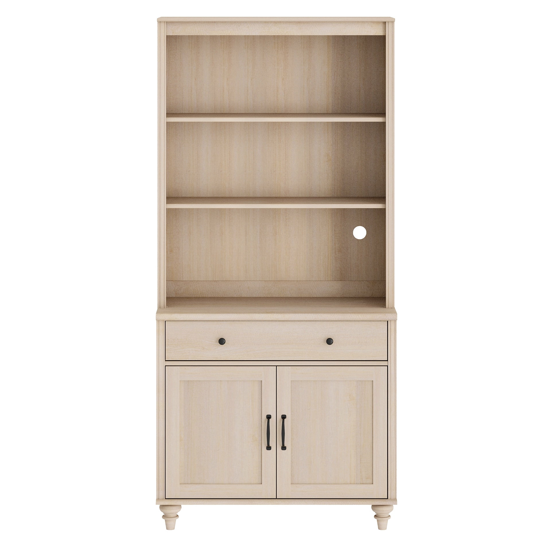 Farmhouse 5 Tier Bookcase With Drawer & Doors, Beige, 33.9" W