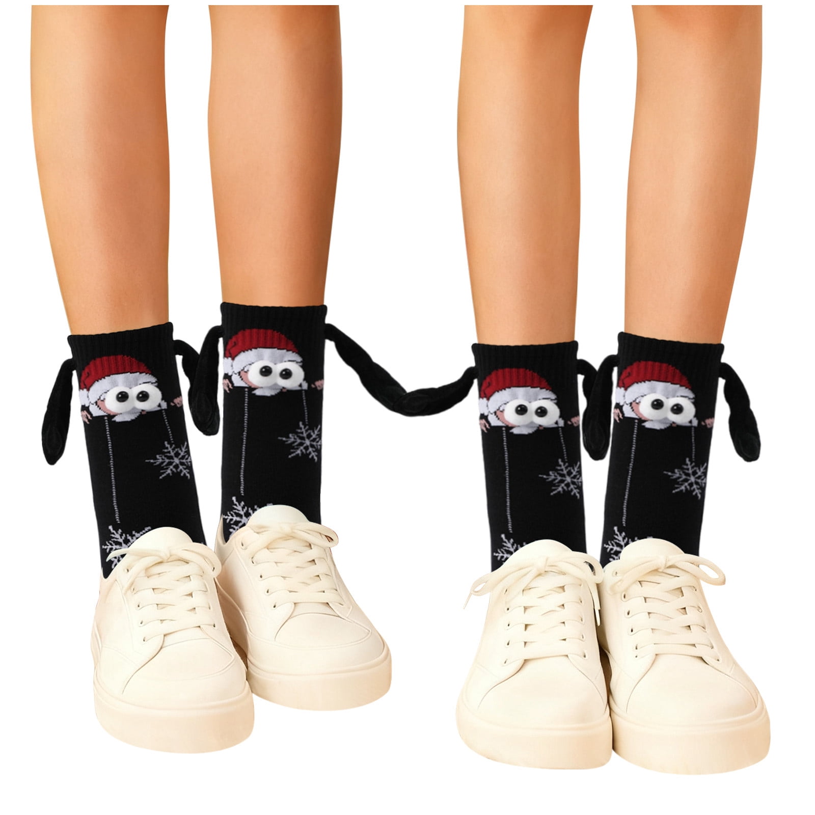 Cotton Sock Christmas Socks Magnetic Hand Holding Socks Funny Christmas Stocking Stuffers Santa Gag for Women Men Black Free Size