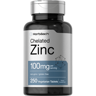 Chelated Zinc Supplement 100mg | 250 Tablets | Vegetarian Formula | by Horbaach