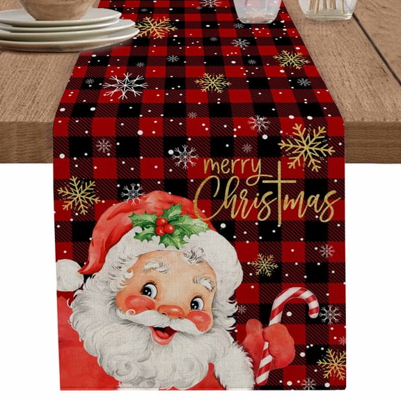 nqOlkjepod Red Plaid Christmas Table Runner 48 Inches Long Farmhouse Dress Scarves, Santa Xmas Snowflake Farmhouse Dining Tablerunner for Coffee Table/Kitchen Island/Party Décor, 13" x 48"