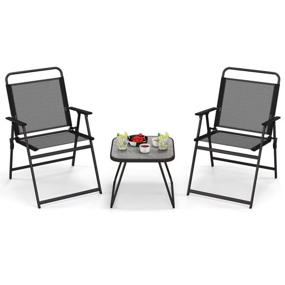 Canddidliike 3 Pieces Patio Folding Conversation Chairs and Table , Outdoor Patio Furniture Set with Chairs and Table-Black