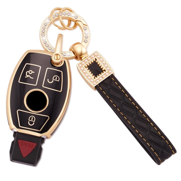 Key Fob Cover Compatible with Fit for Mercedes Benz A B C E G R S M Class AMG Soft TPU Leather Keychain Lanyard Case Holder Protector