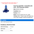 thumbnail image 2 of Front Fog Light Bulb - Compatible with 2010 - 2013 Chevy Camaro 2011 2012, 2 of 2