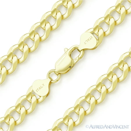 Cuban / Curb 8mm Link Italian Chain Men's Bracelet in .925 Sterling Silver w/ 14k Yellow Gold