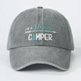 thumbnail image 2 of Bibifish Unisex Men Women Dark Gray Vintage Baseball Cap "I'M A Happy Camper" Arrow Print Cotton Adjustable Strap Casual Camping & Outdoor Cap, 2 of 3