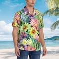 thumbnail image 3 of Kll Men'S Hawaiian Shirt Short Sleeve Button Down Beach Shirts-Watercolor Blooming Cactus, 3 of 7