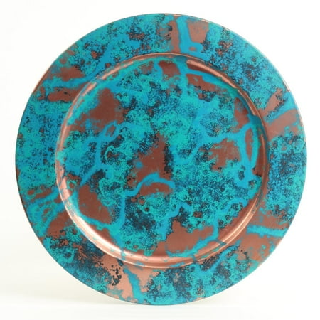 Copper Charger Plate Koyal Wholesale Copper Patina Metal Charger Plates, Set of 4, Copper Verdigris Finish Antique Plates ()