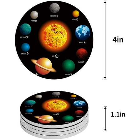 

KXMDXA Cute Planet Cartoon Star Cluster Space Galaxy Solar System Universe Set of 4 Round Coaster for Drinks Absorbent Ceramic Stone Coasters Cup Mat with Cork Base for Coffee Table Bar Decor