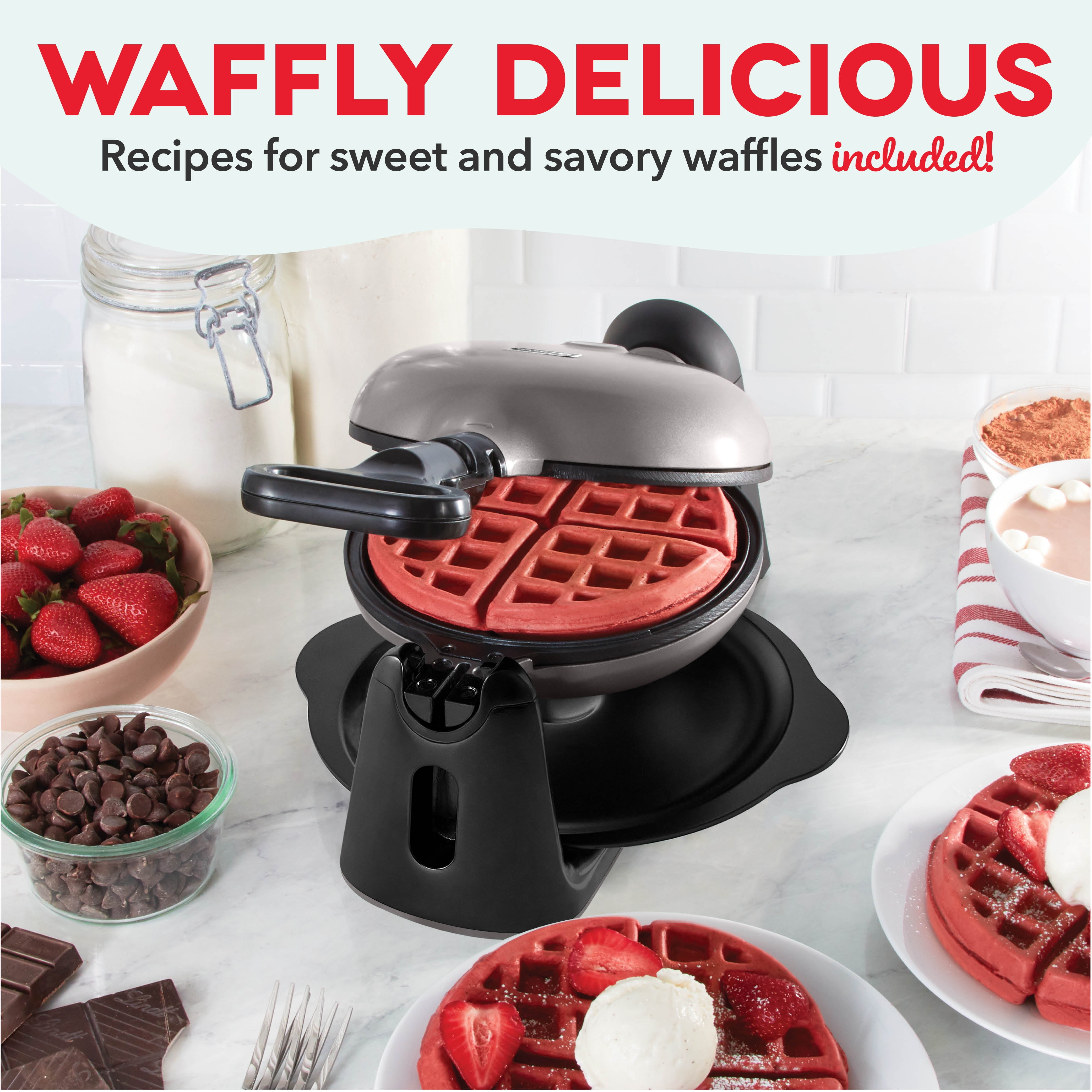 Dash Flip Belgian Waffle Maker – 1” Thick Waffle Mold, Nonstick Waffle Iron with Quick Heat-Up, Surface - Rotating Belgian Waffle Maker for Kids and Families, Just Add Batter, Black