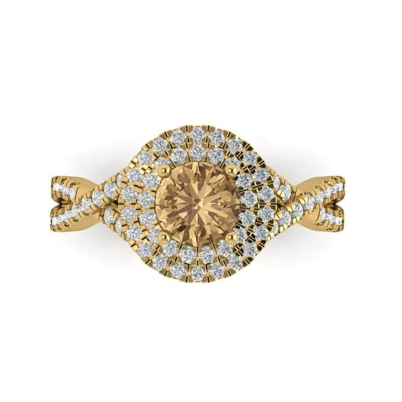 Clara Pucci 14K Yellow Gold 1.31ct Champagne Halo Ring for Women