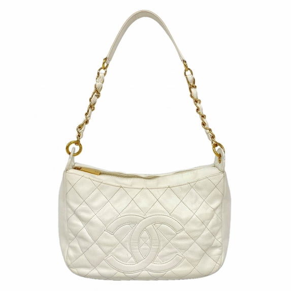 Pre-Owned Chanel Matelassé Chain Shoulder Bag, Caviar Leather, White, Women's