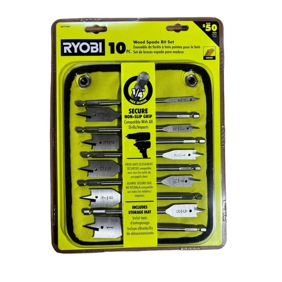RYOBI 10-Piece Wood Spade Bit Set with Storage Mat