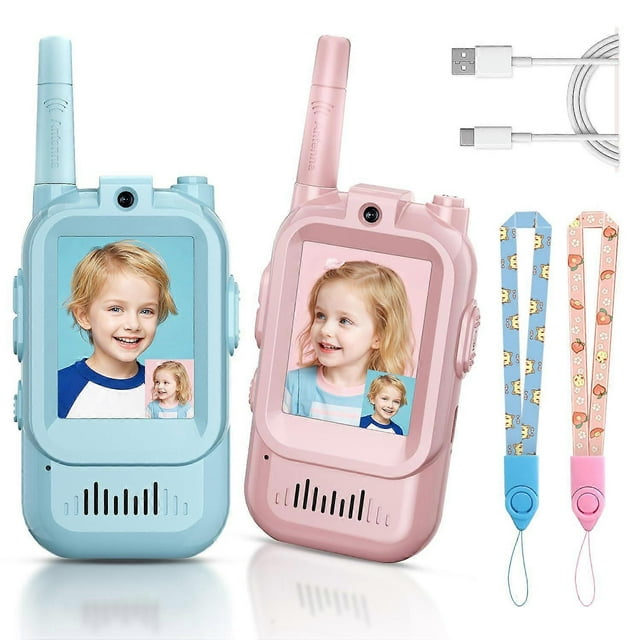 Video Walkie Talkies for Kids, Handheld 2 Pack Rechargeable Video Intercom Kids Walkies Talkies, Indoor Outdoor Toys for Family Games