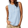 thumbnail image 3 of VBVC Women's Striped Henley Tank Top , Sleeveless Shirts For Women,Ladies' Casual Button Front Blouse with Pockets,Sky Blue,S-2XL, 3 of 10