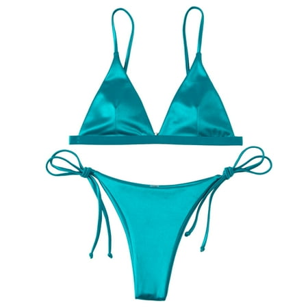 WELOIJEVBE G String Thong Bikini Sets For Women Sexy Swimwear Beach Wear Trendy Bikinis Swimsuits Triangle Tops Tie Side Bottoms Cheeky Brazilian Thongs Swim Suits 2 Piece 2025 Vacation Beachwear