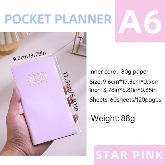 Mini Notebook, A6 Daily Planner Organizer, 60 Sheets Travel Journal Memo Book with Calendar for Office Home