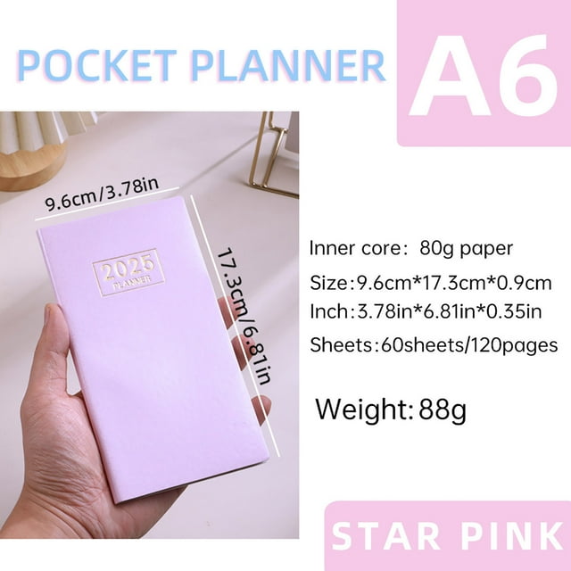 A6 Mini Notebook Organizer - 60 Sheets 120 Pages Daily Planner with Calendar - 6.8 x 3.8 Inches Travel Journal for Office Academic Writing Notes Memo Book Akmoler | Paper, C