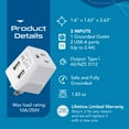 thumbnail image 4 of Ceptics Australia, New Zealand, China Travel Adapter Plug with Dual USB Input - Ultra Compact - USA to Type I - Perfect for Cell Phones, Chargers, Cameras and More (CTU-16-2PK), 4 of 11