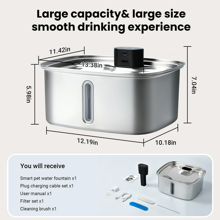 Vacqueen 10 L Stainless Steel Dog & Cat Water Fountain with