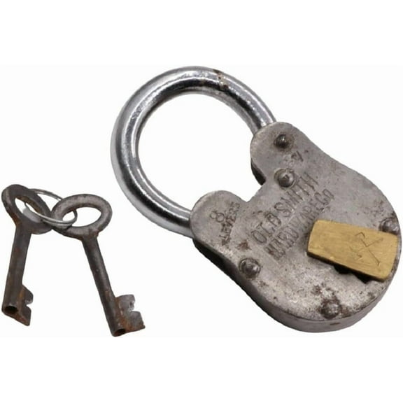RII Antique Padlock Lock for Old Trunk, Wine Rack, Shade, Barn, Gate, with Two Skelton Keys Vintage Look (Old Smith)