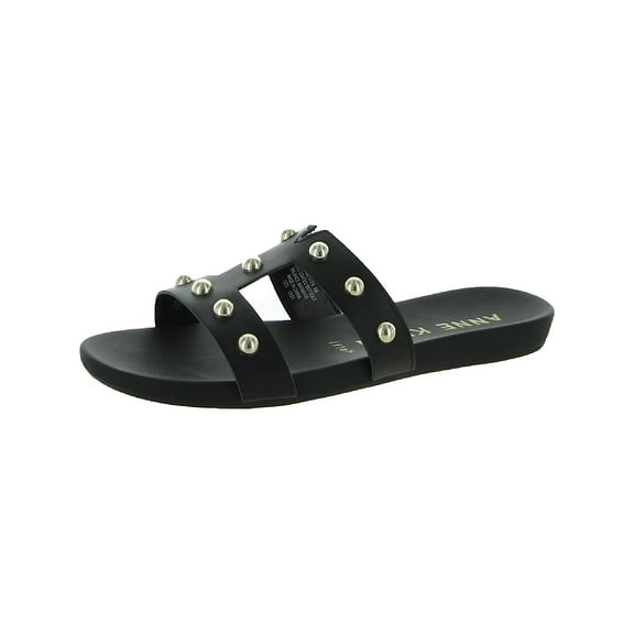 AK ANNE KLEIN Womens Black Studded Strappy Ely Wedge Slip On Slide Sandals 9.5 M