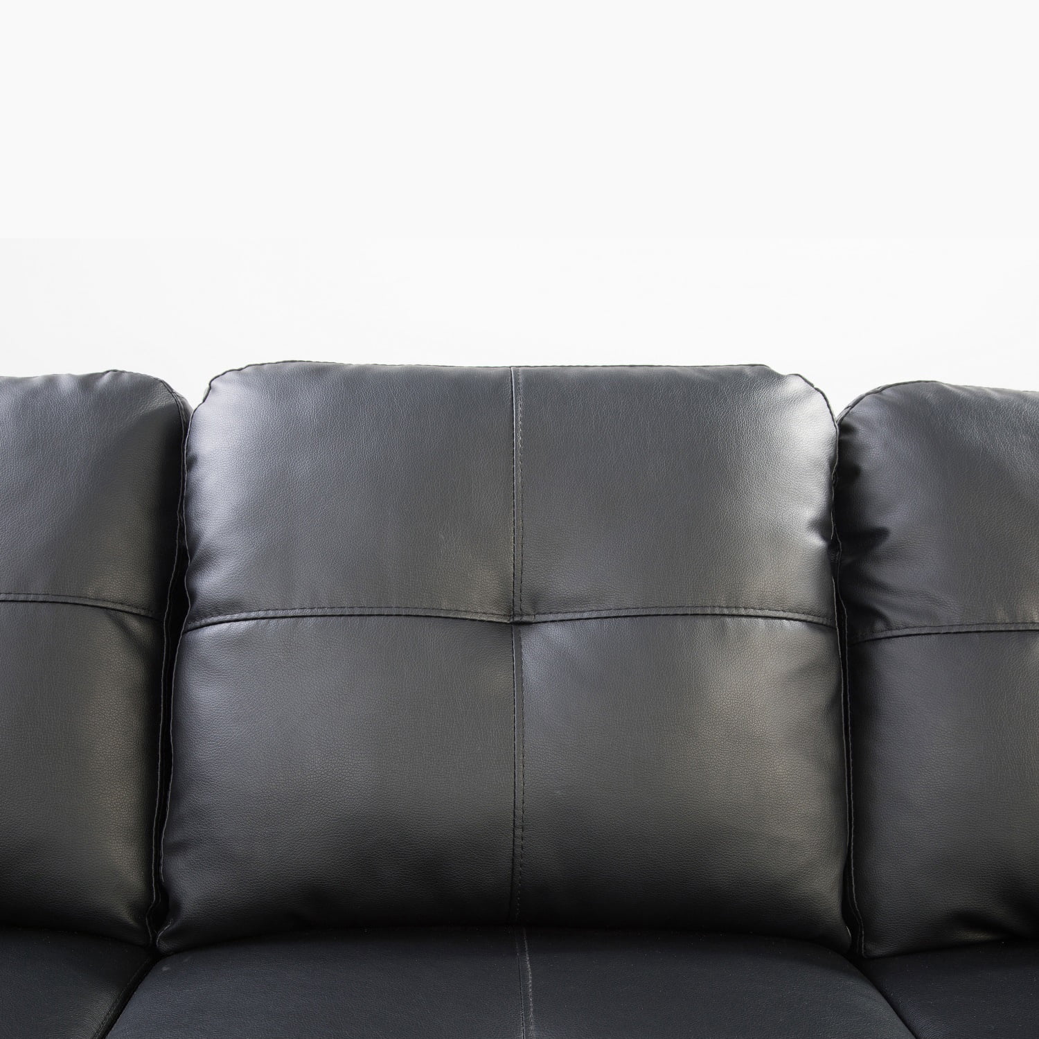 Hommoo Faux Leather Living Room Furniture Set, Modern Nailhead Trim L-Shaped Sectional Couch and Sofa Set with Cup Holder, Right Side, Black