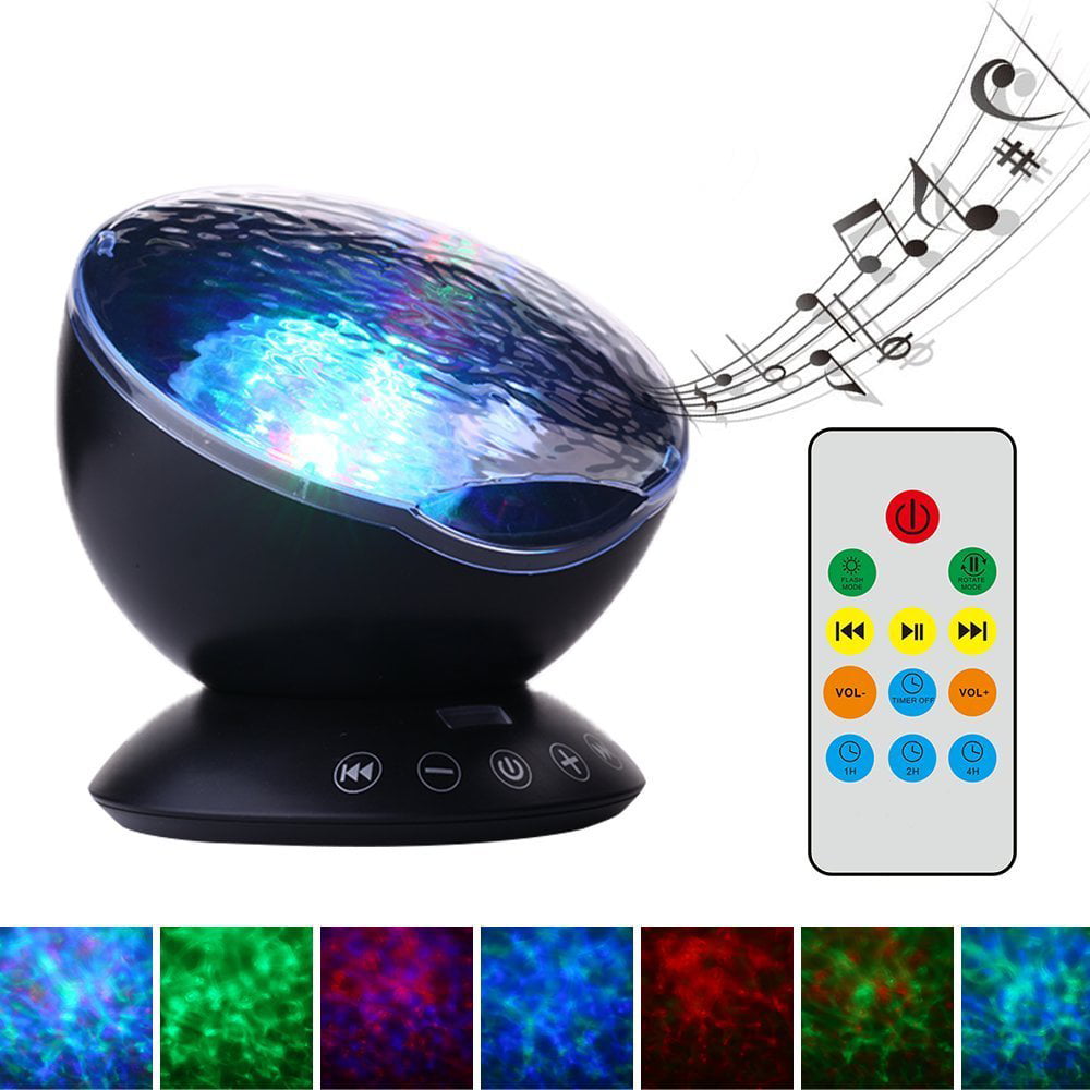 7 Colors LED Night Light Sky Remote Control Ocean Wave Projector Music Novelty 