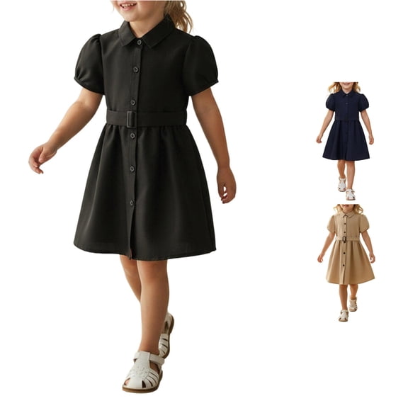 WERYOUNG Mid Length Girls Dresses Elegant Long Sleeve Lapel Collar Button Down Back To School Dresses For Girls Kids Soft Sundress