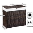 thumbnail image 6 of Laundry Hamper with Lid, 125L Large 3 Sections Clothes Hamper with 2 Removable Liner Bags & 5 Mesh Laundry Bags, Handwoven Synthetic Rattan Divided Laundry Basket Brown, 6 of 7