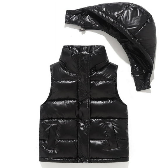 Children's Down Vest Winter Hooded Vest Boys Girls Vest Outdoor Windproof Lightweight Puffer Vest with Hood