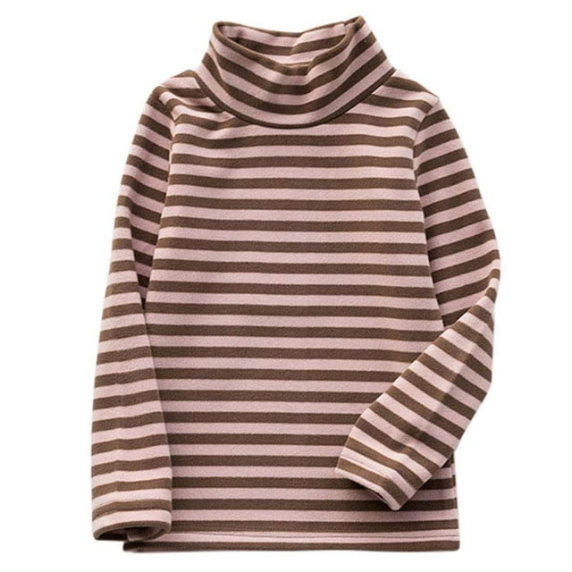 Hauts Thermiques pour Petites Filles, T-Shirt d'Hiver à Rayures, Col Roulé, Couche de Base en Polaire, Manches Longues (Violet, 3 Ans)