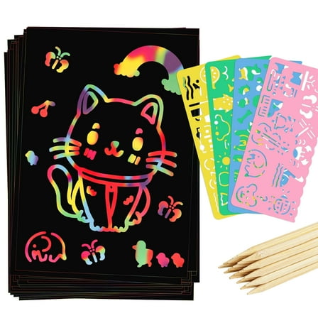 124 Pcs Scratch Art Paper Rainbow Sets, Rainbow Scratch Paper Black Scratch Off Paper Art Gifts for Kids Art Craft Supplies Kits