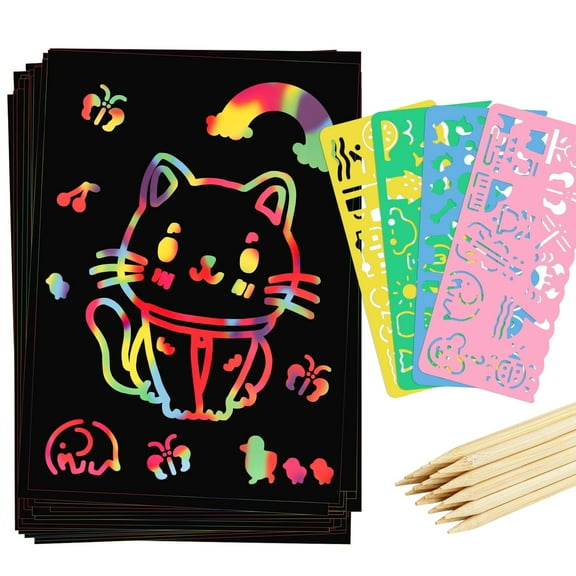 124 Pcs Scratch Art Paper Rainbow Sets, Rainbow Scratch Paper Black Scratch Off Paper Art Gifts for Kids Art Craft Supplies Kits