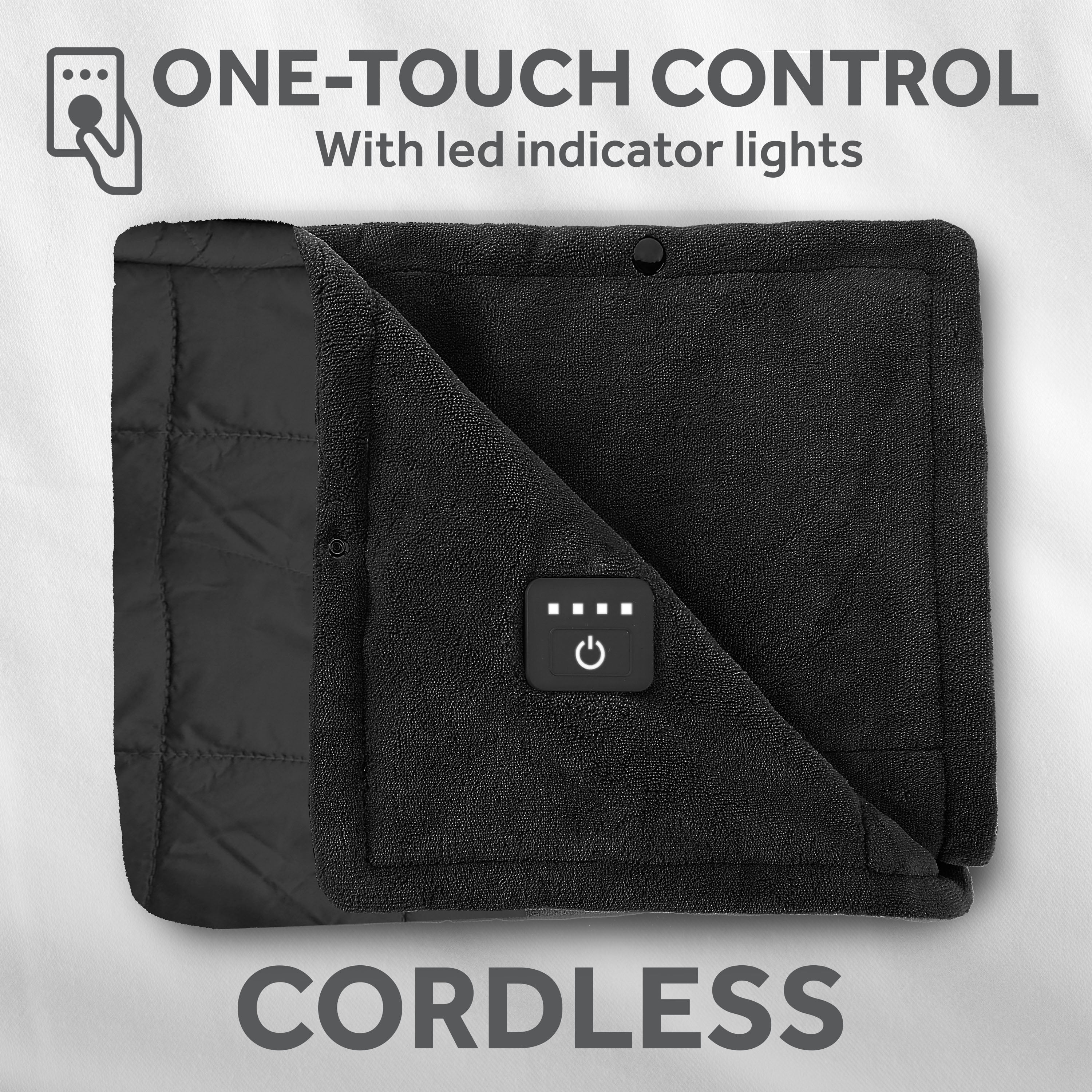 Sunbeam Cordless Rechargeable Heated Electric Wearable Throw Blanket with Hood, Black, 4 Heat Settings, 50 x 66 in