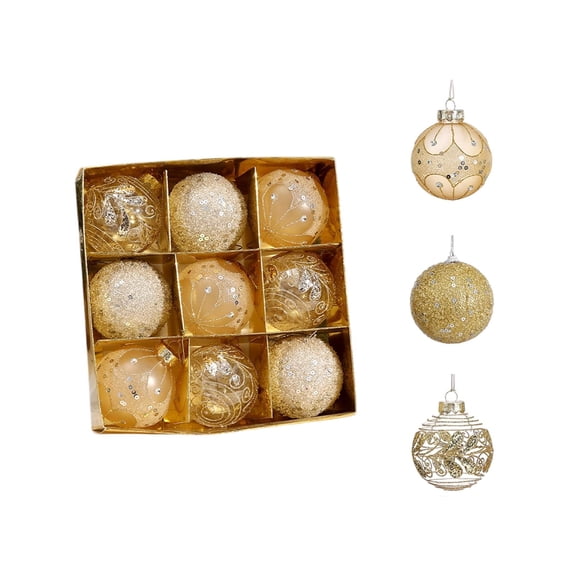 Gold Gold Electroplated Christmas Ball Ornaments 3.15 Inch Size 9 Piece Set Plastic Tree Decor