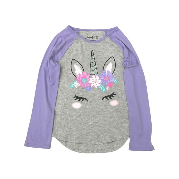 Jumping Beans Girls Long Gray & Purple Sparkle Unicorn T-Shirt Tee Shirt 10
