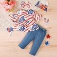 thumbnail image 5 of Povozer Independence Day Clothes Kids 250 Anniversary Toddler Girls 4th Of July Outfits USA Flag Five Sleeve Shirt Digital Printed Denim Long Pants Set Independence Day Clothes Size 9-12 Months,Red, 5 of 7