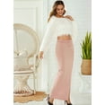 thumbnail image 5 of Women'S Midi Skirt Drawstring High Waist Slit Sweat Skirts Pink S, 5 of 7