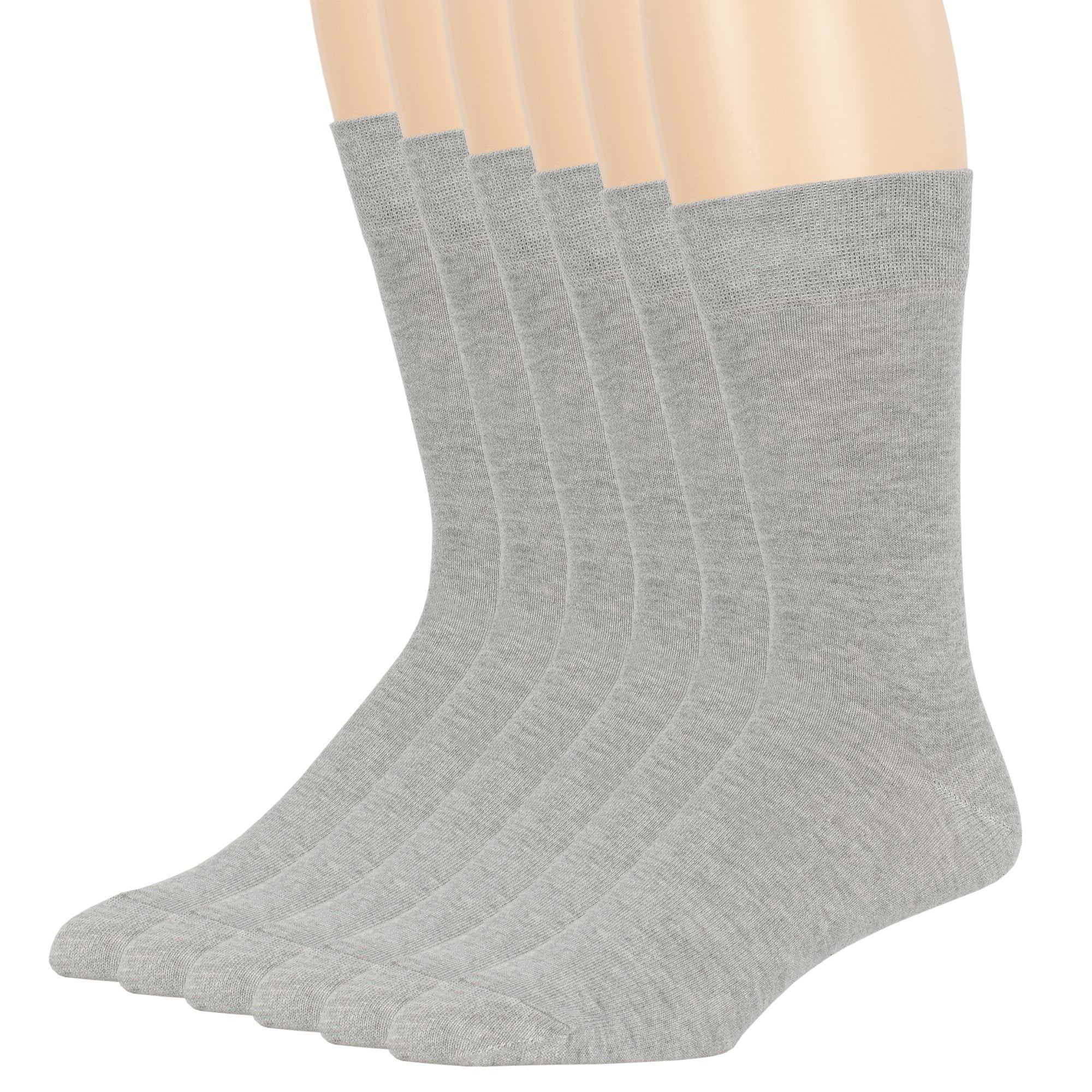 Mens Cotton Casual Plus Size Soft Socks, Grey, X-Large 13-15, 6 Pack