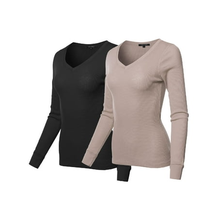 women's v neck thermal long sleeve