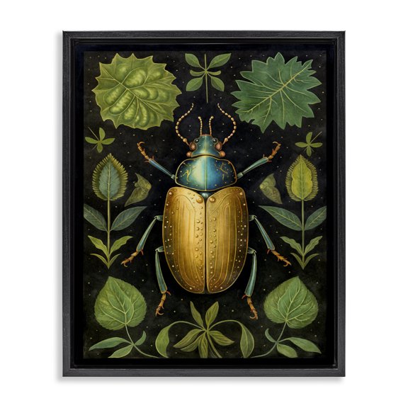 Stupell Industries Cottage Botanical Beetle Study Black Floating Frame Canvas Art, 17 x 21, by The Dutch Lady