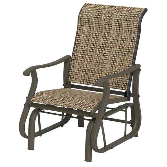 Topcobe Outdoor Lounge Chair, Mesh Seat Swing Chair, Rustic Steel Frame, Perfect for Backyard, Garden, Porch, Light Brown, Comfortable Relaxation