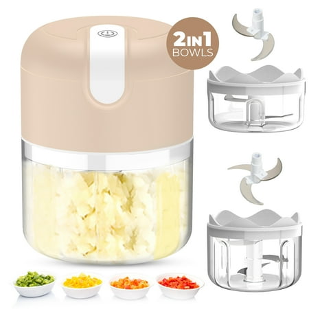 

Pudhoms Electric Mini Garlic Chopper Small Wireless Food Processor Portable Mini Garlic Choppers Blender Mincer Waterproof USB Charging For Ginger Onion Vegetable Meat Nut Chopper (150+250 ml Bowl)