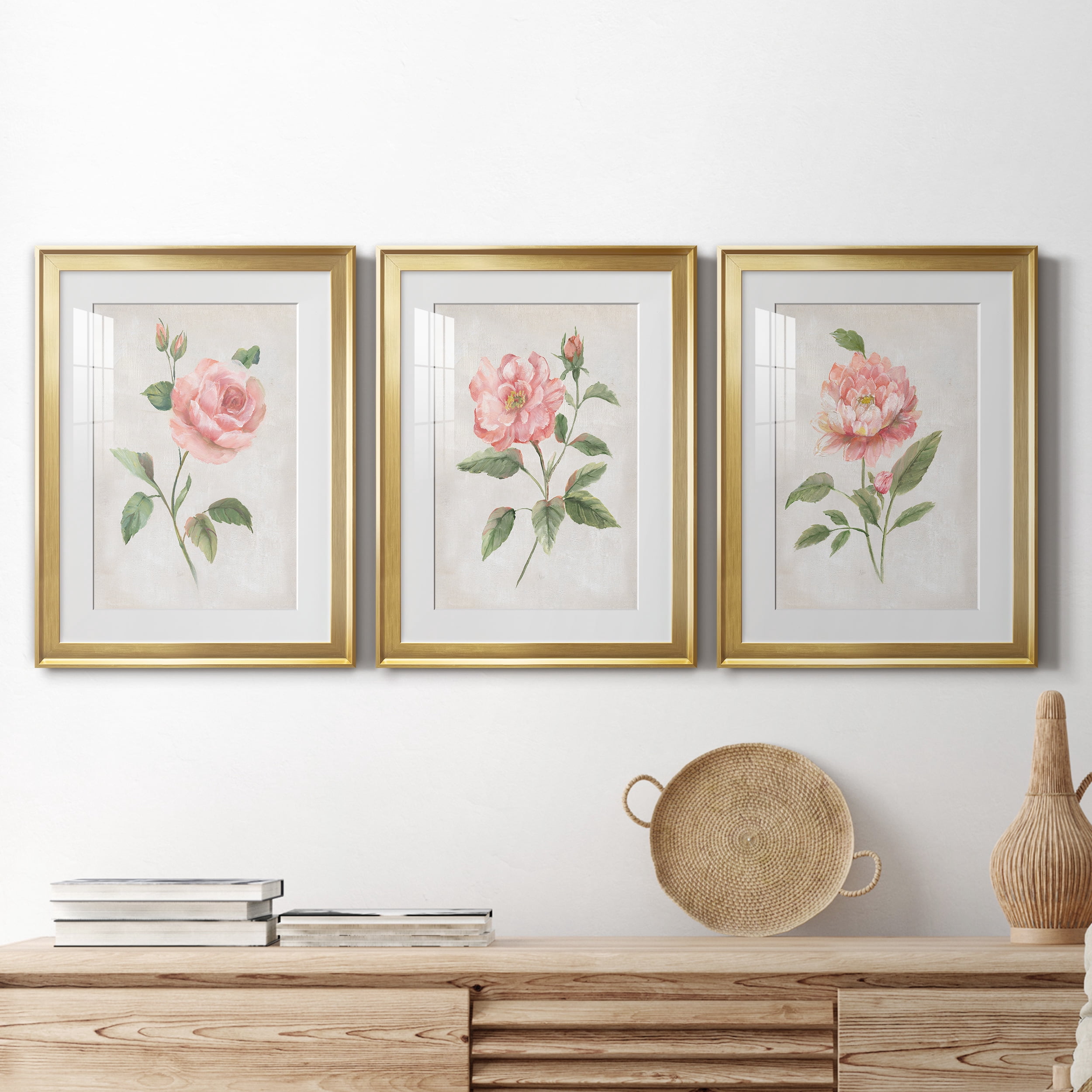 Grandiflora I Premium Framed Prints Set of 3 - Ready to Hang - 18 x 24 Each - Gold Frame