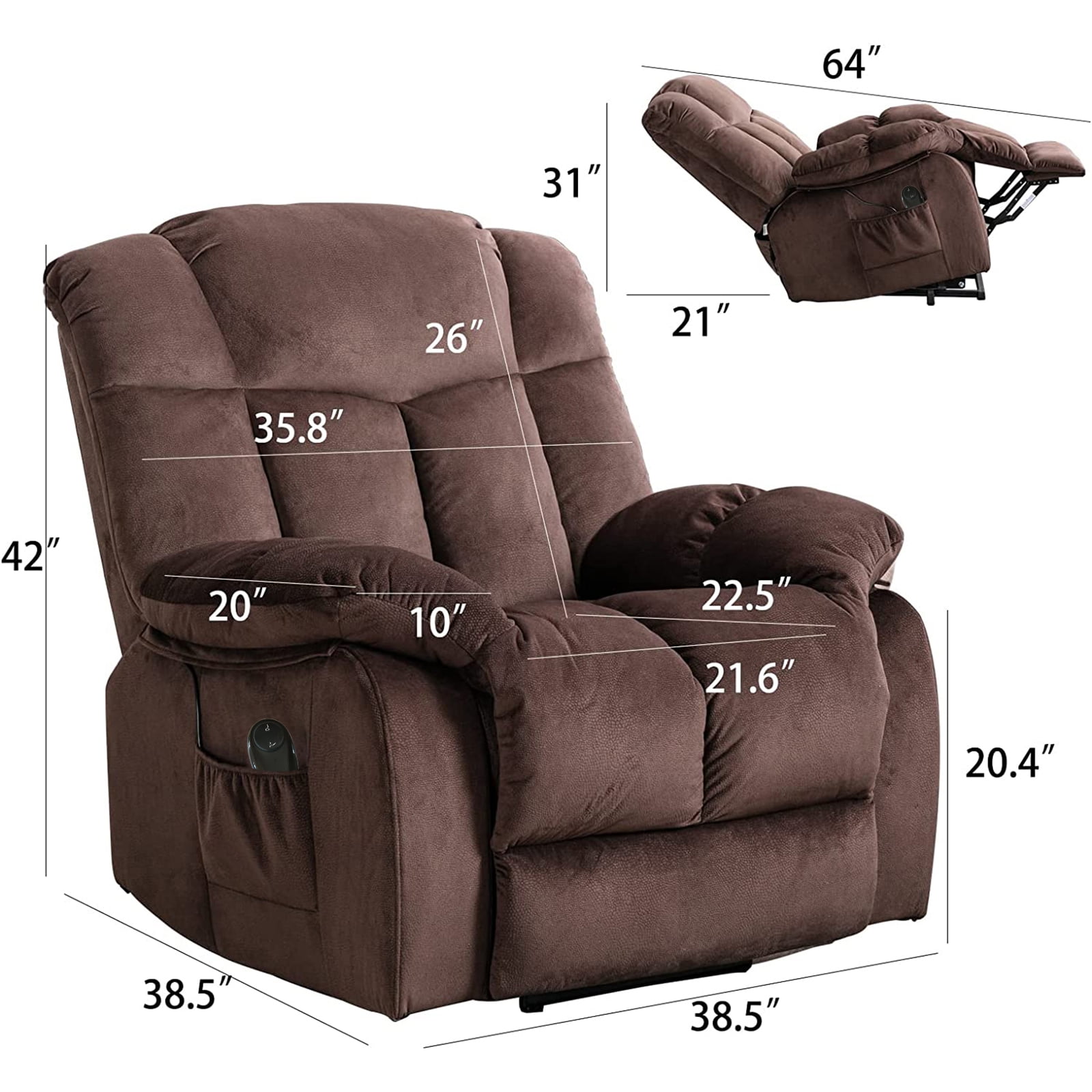 Kadyn Massage Recliner Chair, Fabric Recliner Sofa Home Theater Seating with Lumbar Support, Power Lift Recliner Chair for Living Room, Coffee